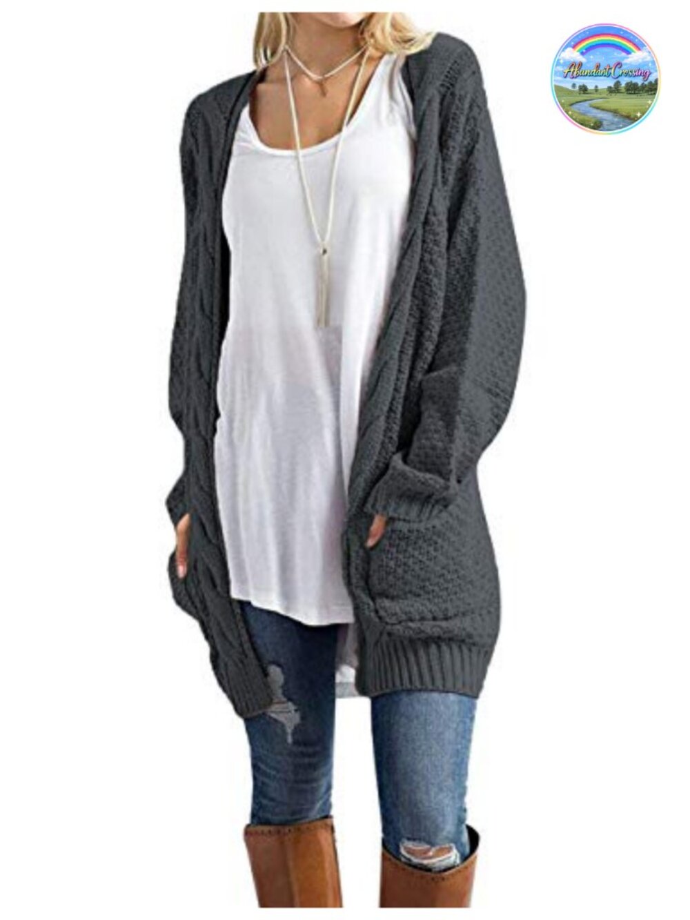 Women's Open Front Cardigan, Long Knit Sweater with Pockets Layering